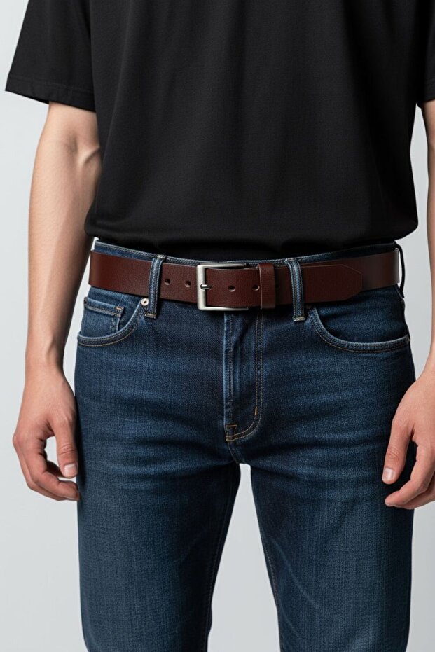 Men's 100% Genuine Leather Sports Bitter Coffee Belt 4.5 cm