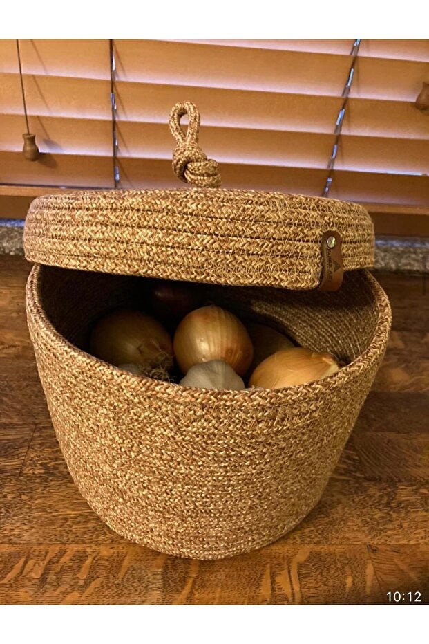 سلة متعددة الأغراض، منظم للحمام والمطبخ بغطاء خوص 25x15