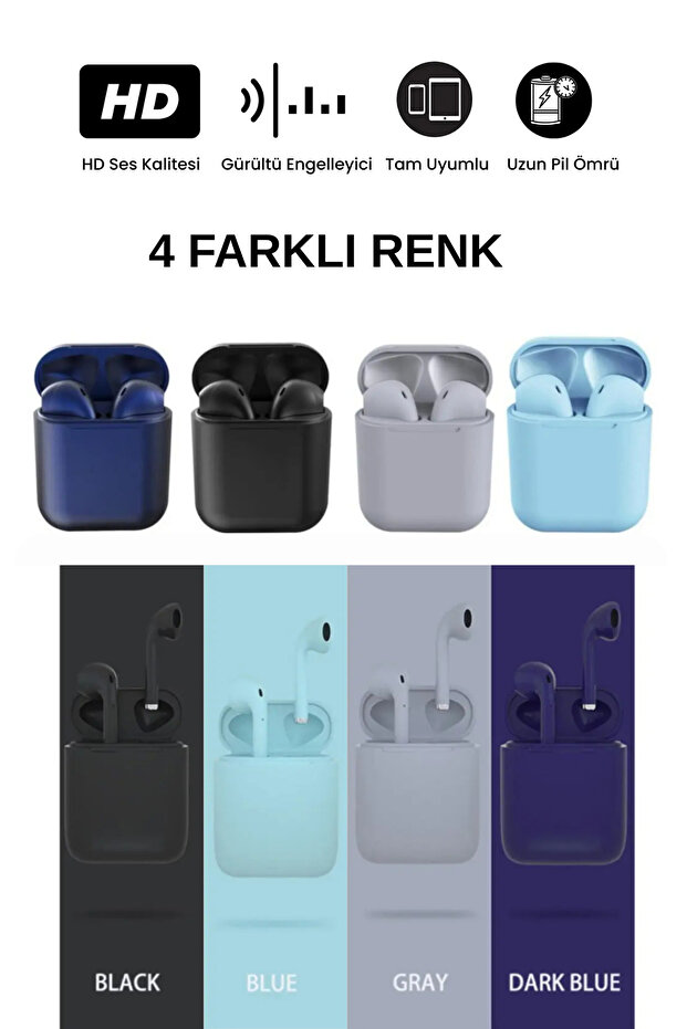 Kablosuz Bluetooth Kulaklık İos Android Tüm Cihazlara Uyumlu inpods 12 V5.0 - 2