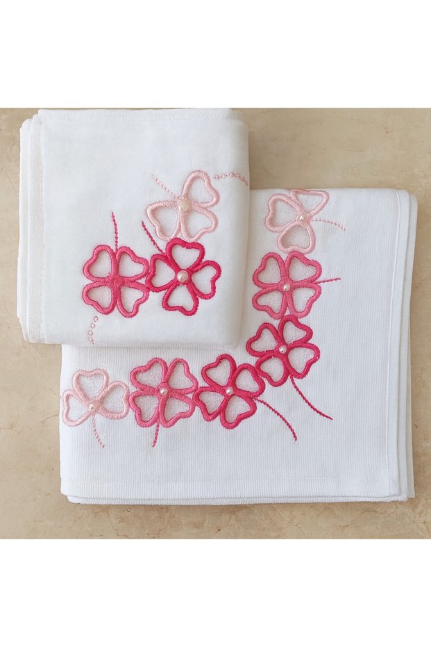 Cut-Out Embroidered Velvet Anali Girl Towel Set (30X50Cm - 50X90Cm Set)