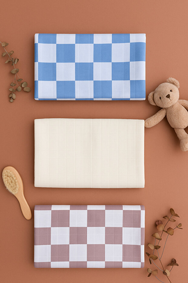Multi-Purpose Muslin Cover & Blanket Set of 3 100% Organic Cotton Breastfeeding Swaddle Stroller Cover 90X80 cm