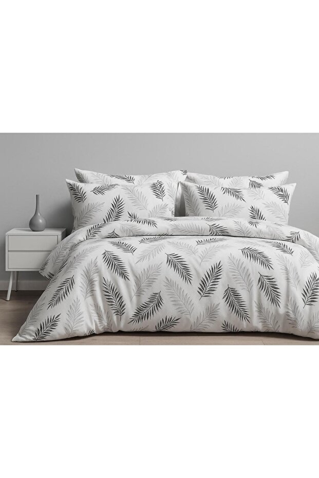 طقم غطاء لحاف كبير الحجم منقوش بالريش الرمادي (بدون ملاءة سرير) - 2