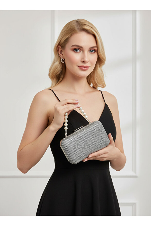 Anthracite Gray Platinum Color Glitter Wire Wrapping Women's Evening Dress Bag