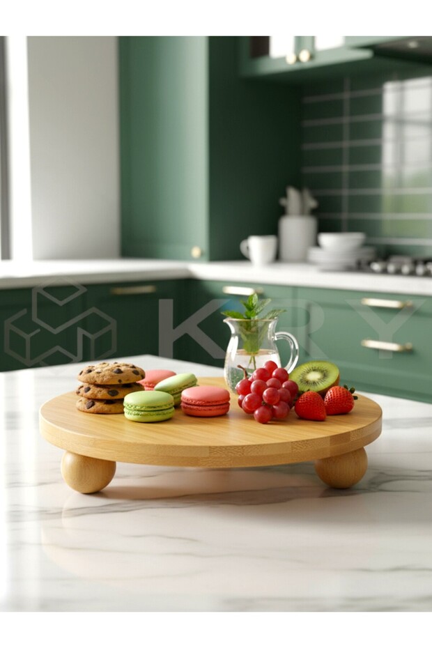 طبق تقديم على شكل كرة من الخيزران مقاس 25 × 25 سم – طبق تقديم كعكة وحلوى أنيق