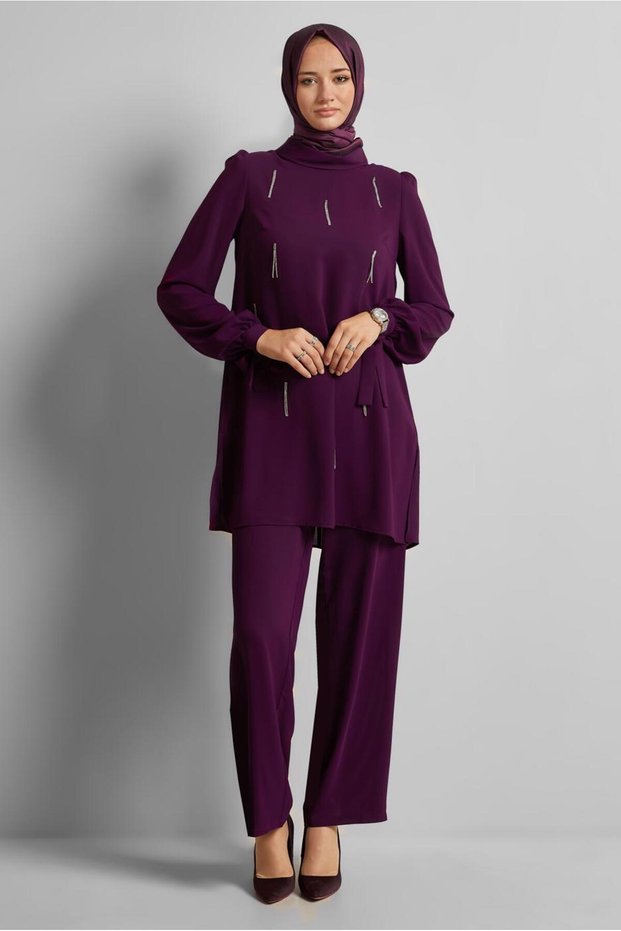 Stone Detail Pants Suit 45669