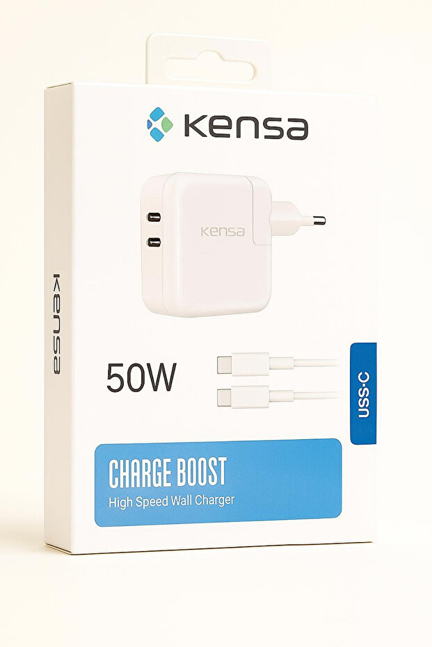 Kensa 50W Çift Çıkışlı Type-C PD Hızlı Şarj Adaptörü | iPhone, Android Uyumlu Şarj Cihazı - 1