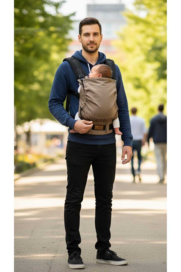 Baby Boroosh Bebekle Büyüyen %100 Pamuklu 0-4 Yaş Kahverengi New Age Ergonomik Bebek Kangurusu