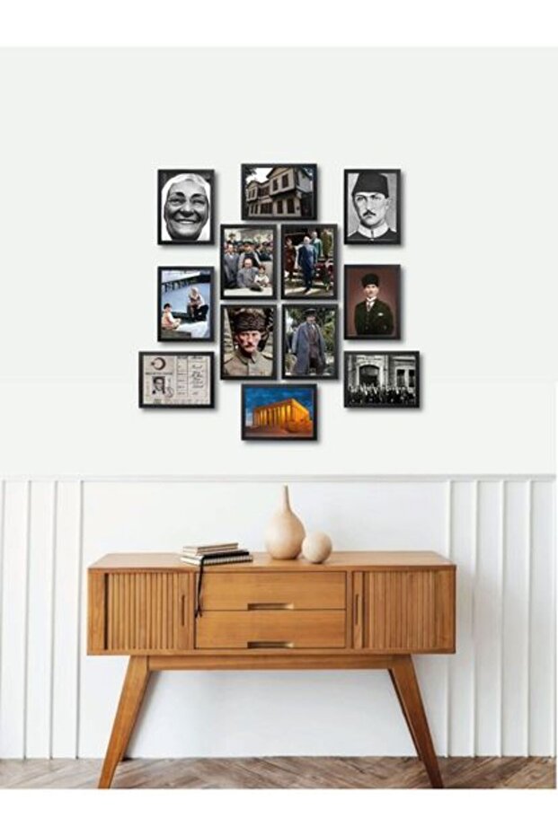 Atatürk Köşesi 12 Li Çerçeve Görünümlü Ahşap Tablo Seti, Mdf Tablo, Atatürk Tablosu - 4