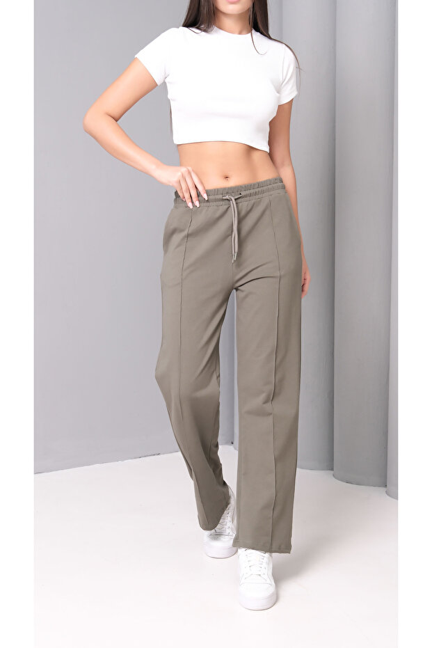 Women's High Waist Front Chimera Detailed Comfortable Cut Trousers