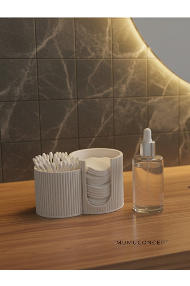Minimalist Bathroom & Vanity Organizer - Cotton Swab and Cotton Pad Organizer White