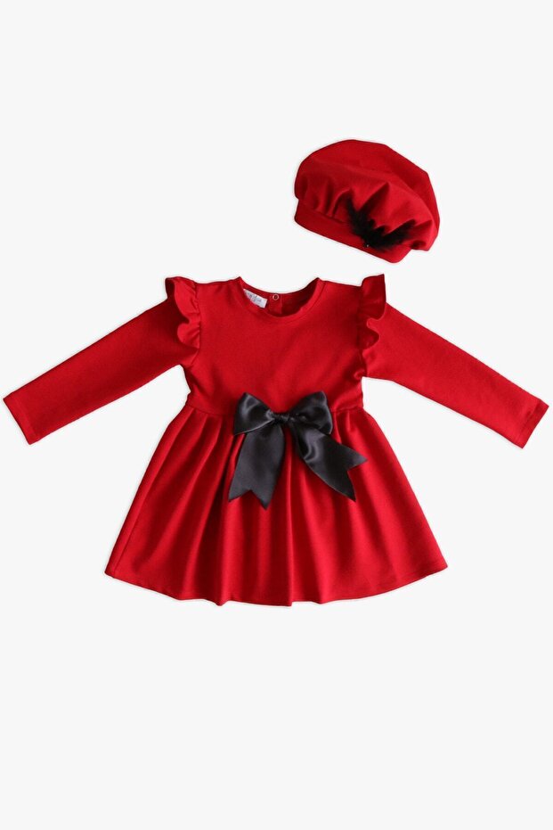 Lány piros Sofia pamut masni részletes ruhasapka estélyi ruha szett - 7
