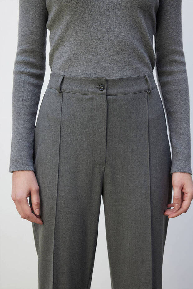 Gri Nervürlü Palazzo Pantolon - 4