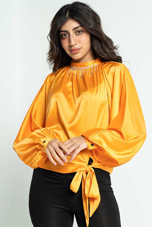 Solid Embroidered Neck Top - 1