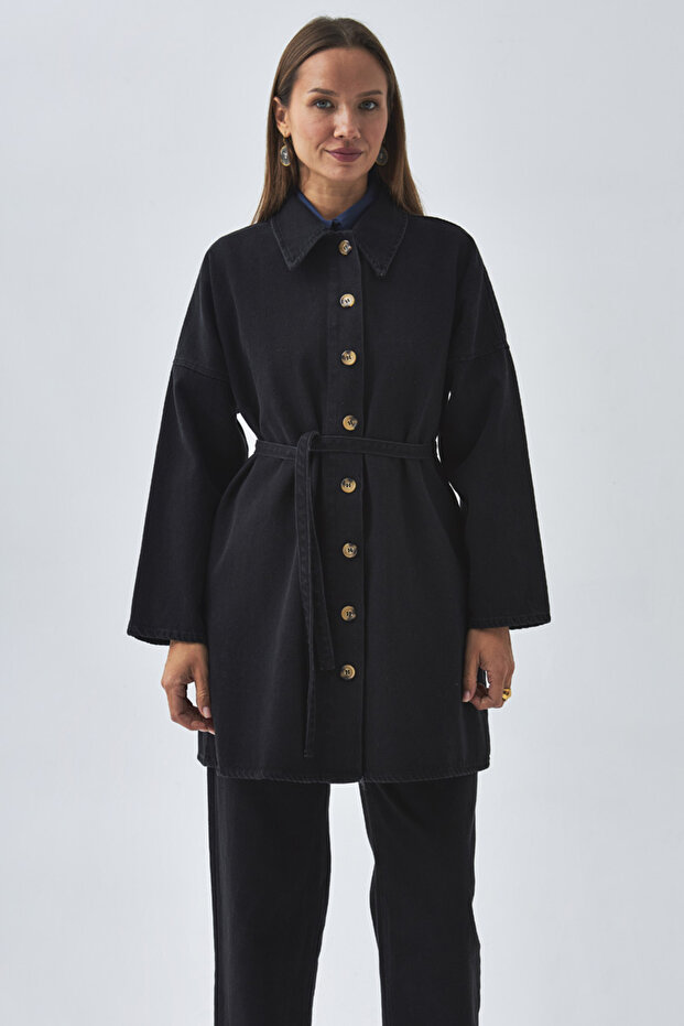 Oversize Denim Gömlek Siyah - 1