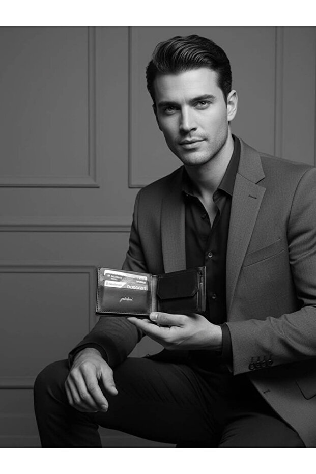 Genuine Leather Men's Wallet with Coin Pocket - Card Holder