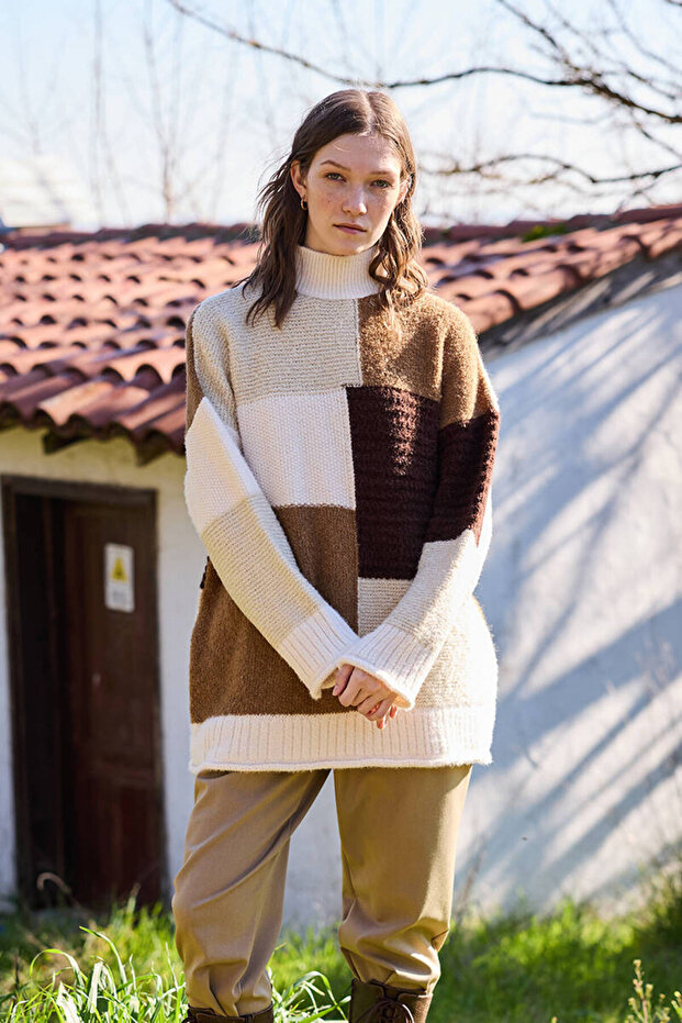 KAHVERENGİ PATCHWORK KAZAK - 7