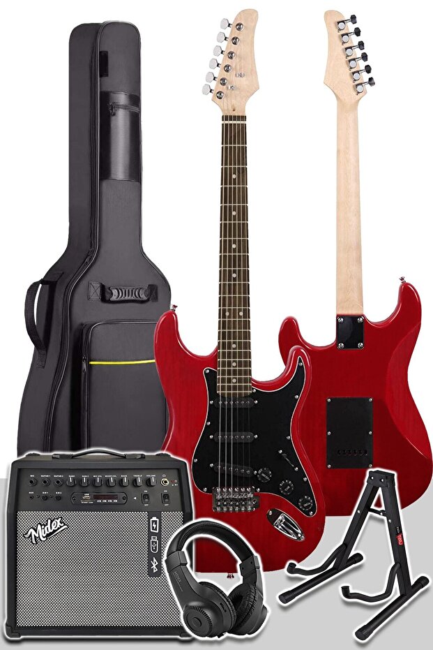 RPH30RD-50AMP Red Elektro Gitar Seti 50 WATT Bluetooth Şarjlı Amfi Kulaklık Full SET - 4