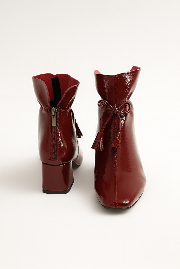 Bordo Kadın Püskül Detaylı Rugan Bot&Bootie 5,5CM BYNDPUSBT01 - 6