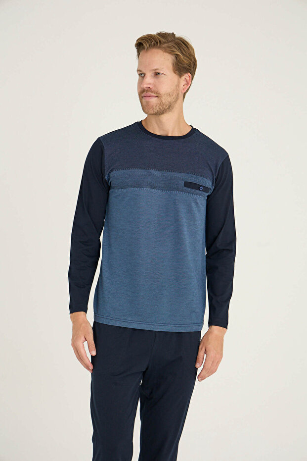 Erkek Midi Yaka Pijama Takımı Konforlu Uyku Şık Tasarım - 7