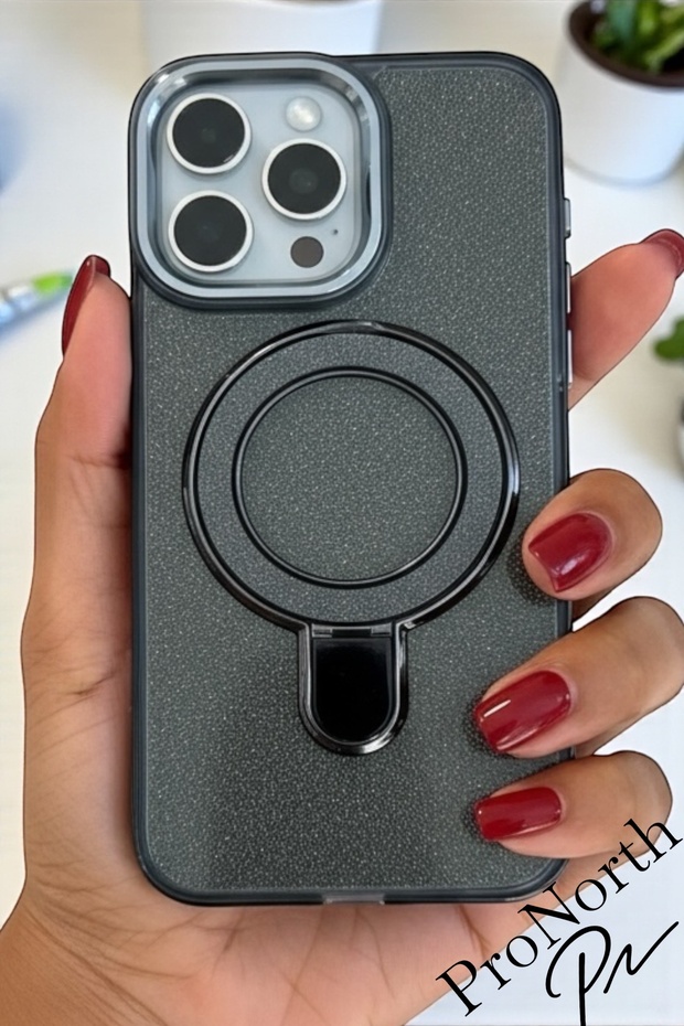 iPhone 16 Pro Max Compatible Case with Glitter Stand Design Premium Cover