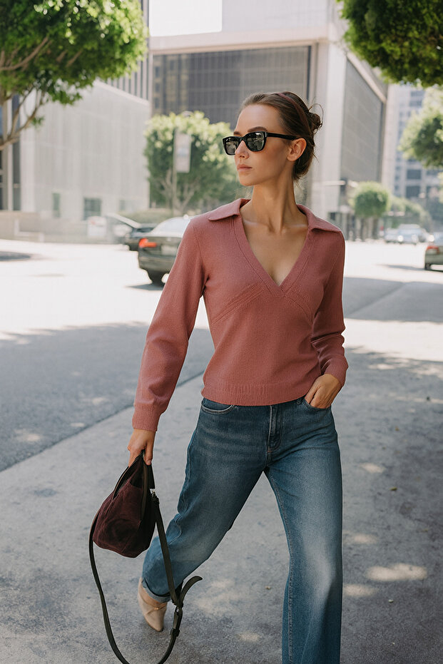 Dusty Rose Polo Neck Sweater