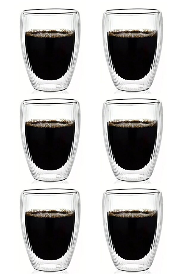 Double Walled Striped Glass, Coffee, Latte, Espresso, Soft Drink 300 ml Glass Set 6 Pieces 2322