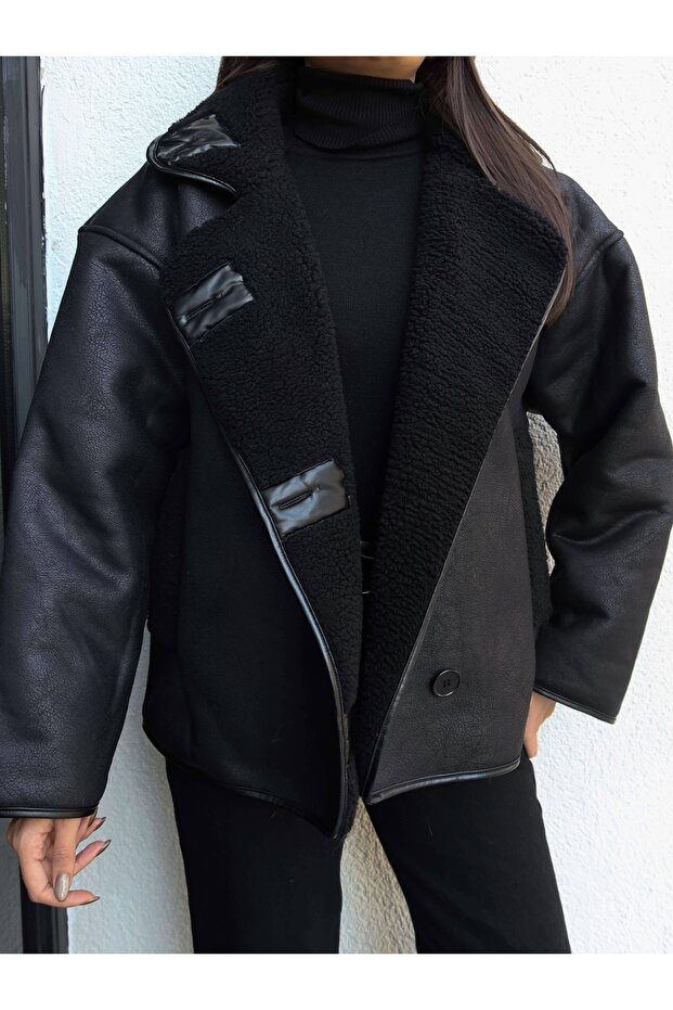 Black Buttoned Suede Jacket - 3