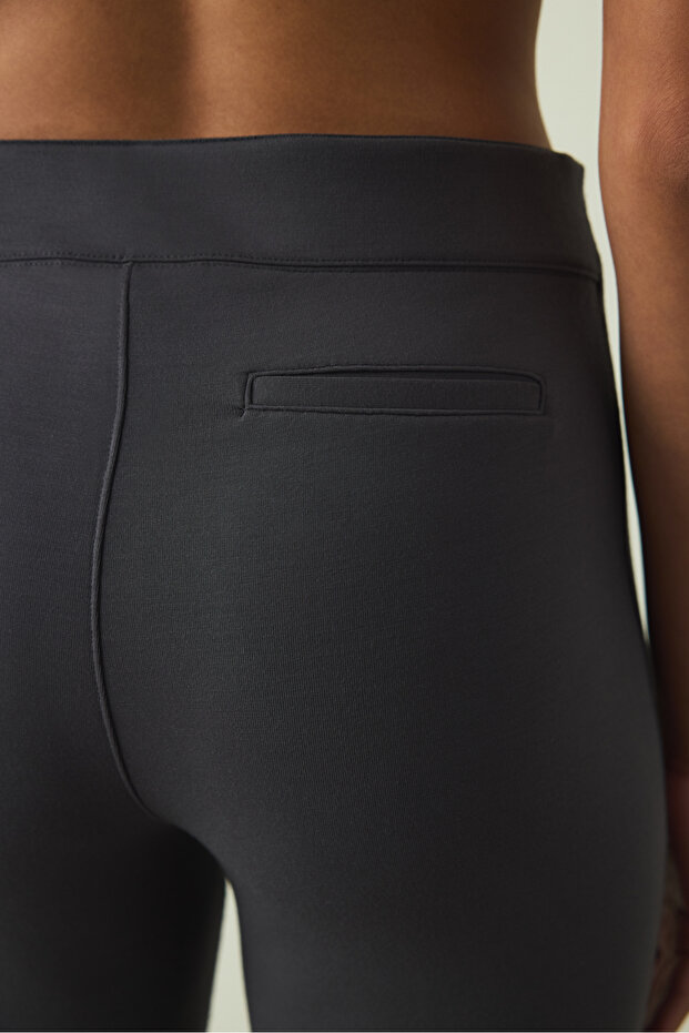 Antrasit Modal Yüksek Bel İspanyol Paça Pantolon - 4