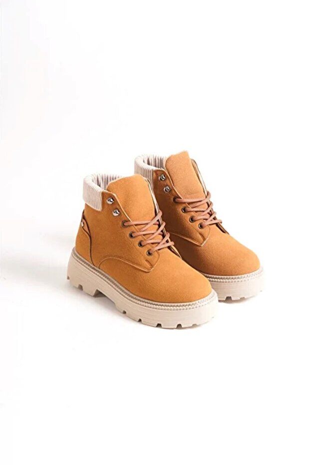 Kahverengi Cat Süet Bağcıklı Yüksek Taban Kadın Bot - 5