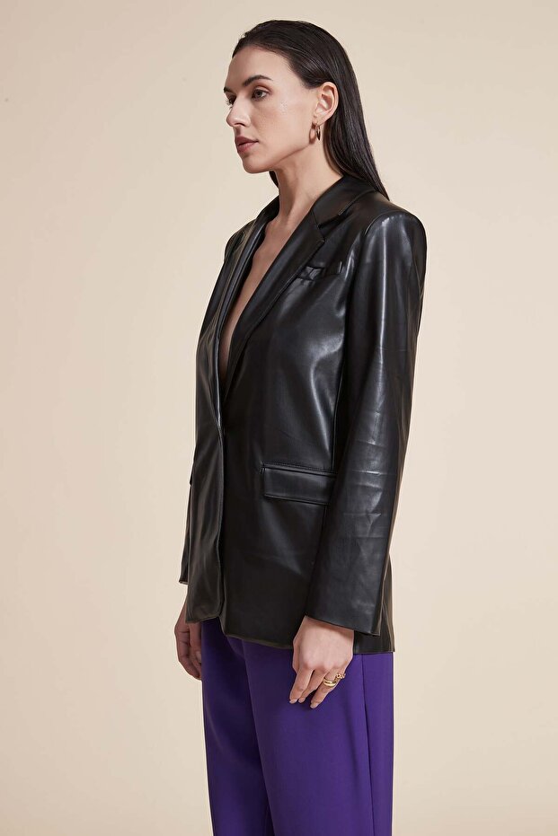 سترة جلدية مع جيوب جانبية - 5