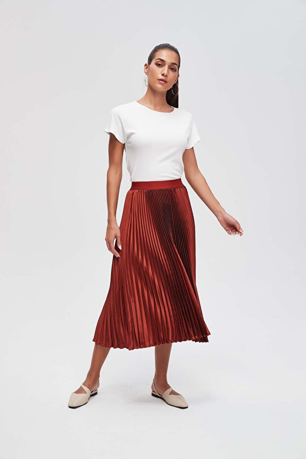 Solid Pleated Midi Skirt - 3