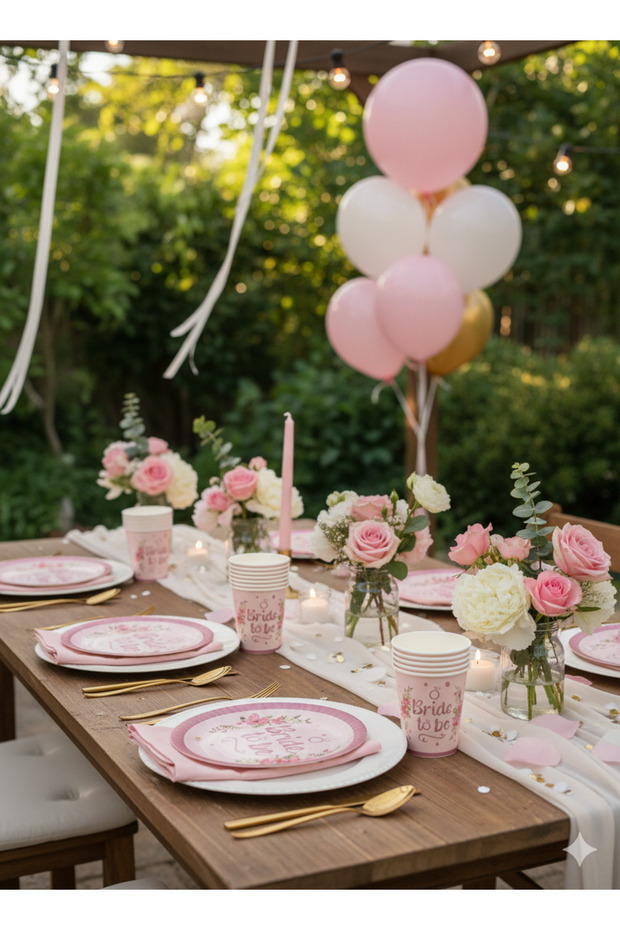 Bride To Be Çiçekli Pembe Tabak Bardak Set 8 Kişilik - 3