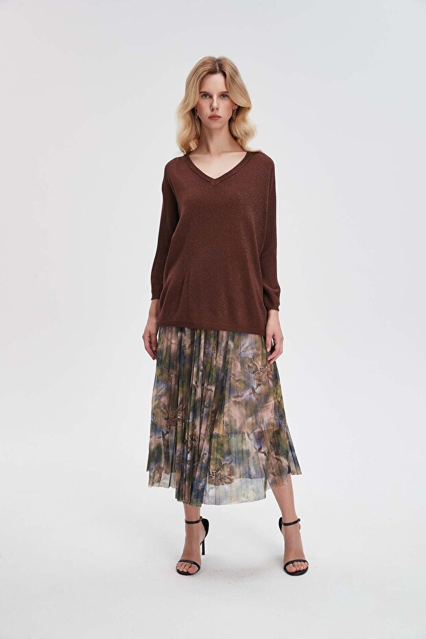 بلوزة سادة كبيرة الحجم بفتحة رقبة على شكل حرف V - 4