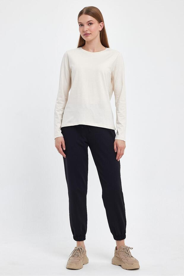 Gloria Bisiklet Yaka Regular Fit Basic Tişört - Bej - 6