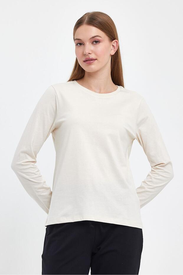 Gloria Bisiklet Yaka Regular Fit Basic Tişört - Bej - 7