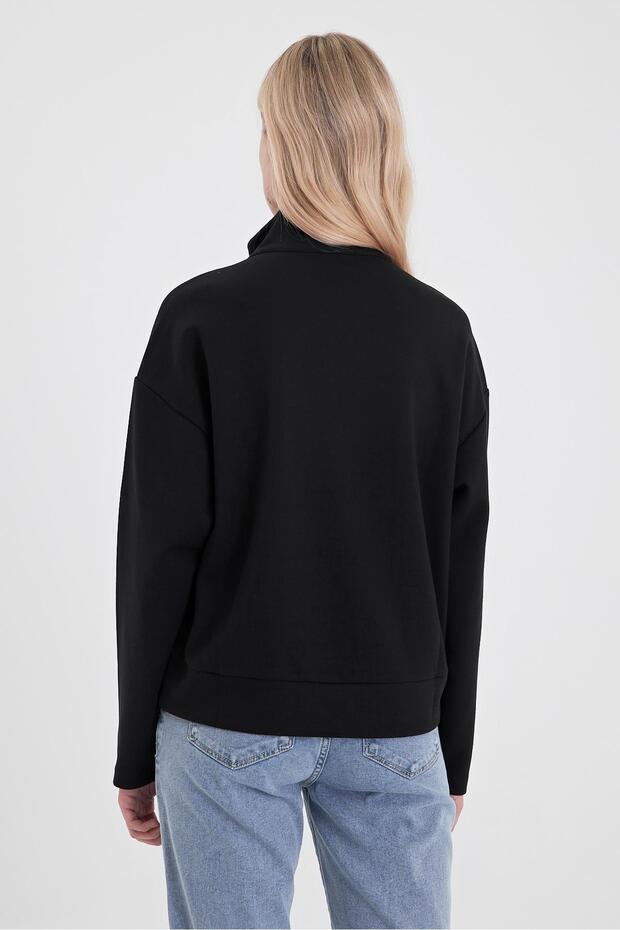 Sera Dik Yaka Sweatshirt - Siyah - 4