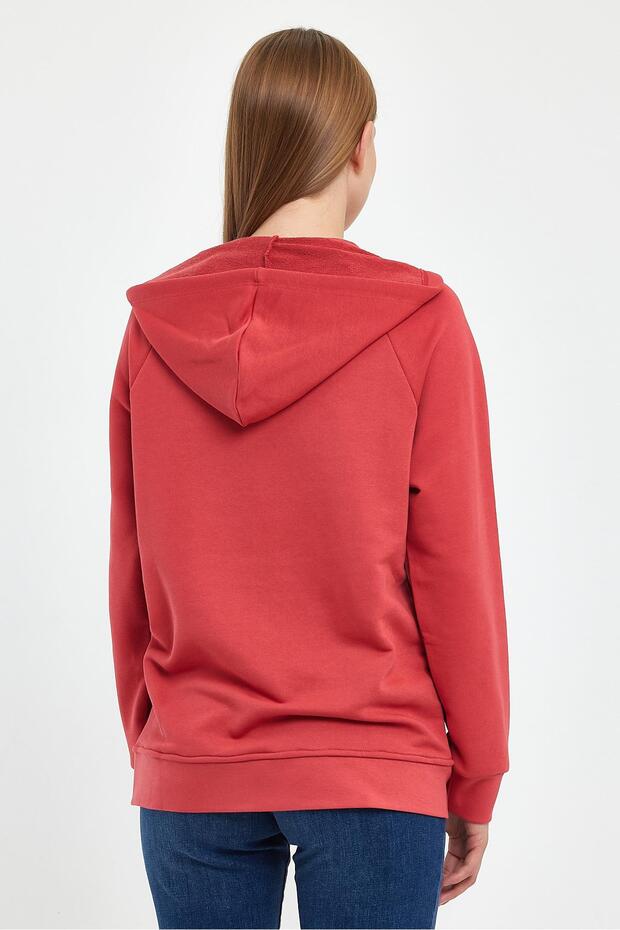 Grace Kapüşonlu Fermuarlı Regular Fit Basic Sweatshirt - Gülkurusu - 5