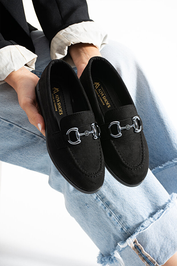 Siyah Süet Loafer Ayakkabı - 1