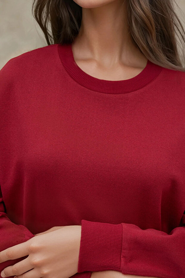 Oversize Bisiklet Yaka Basic Sweatshirt - 6