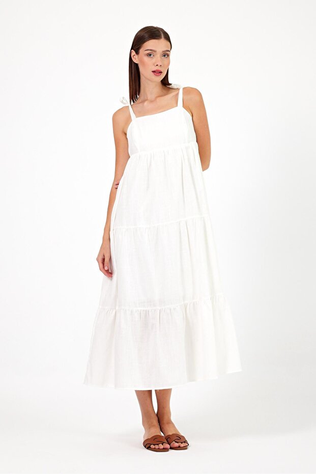 Women's Mia Strap Long Dress 100% Cotton - Ecru