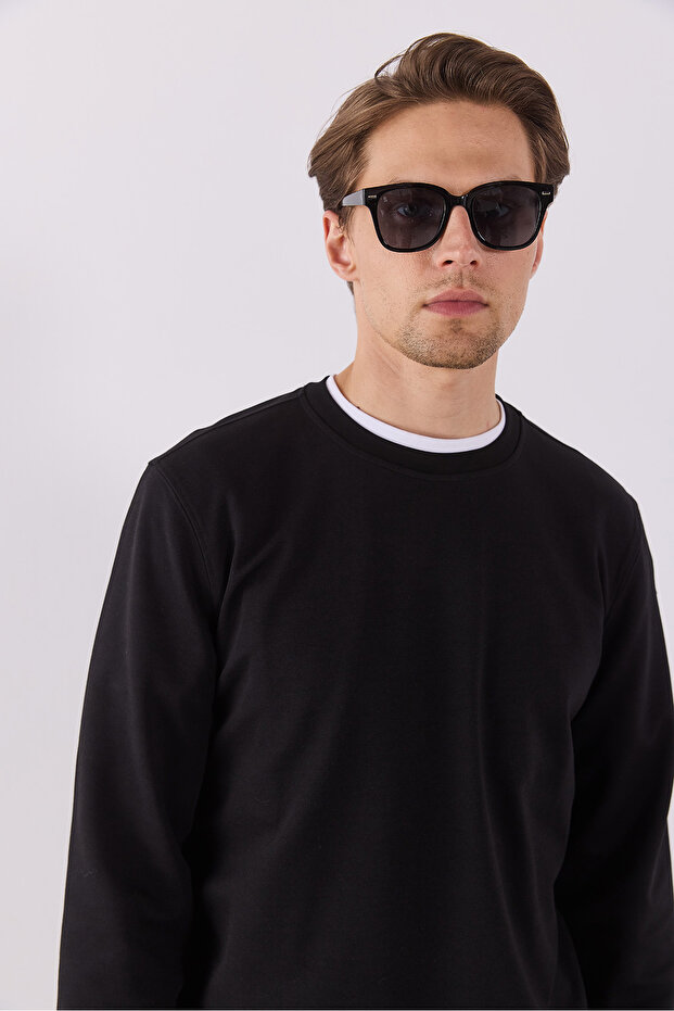 Erkek Rich Bisiklet Yaka Regular Fit Basic Sweatshirt - Siyah - 5