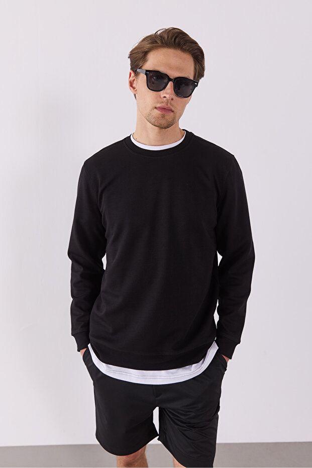 Erkek Rich Bisiklet Yaka Regular Fit Basic Sweatshirt - Siyah - 6