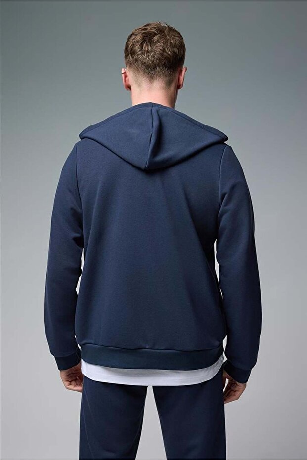 Erkek Greg Kapüşonlu Önü Fermuarlı Basic Sweatshirt - Lacivert - 4