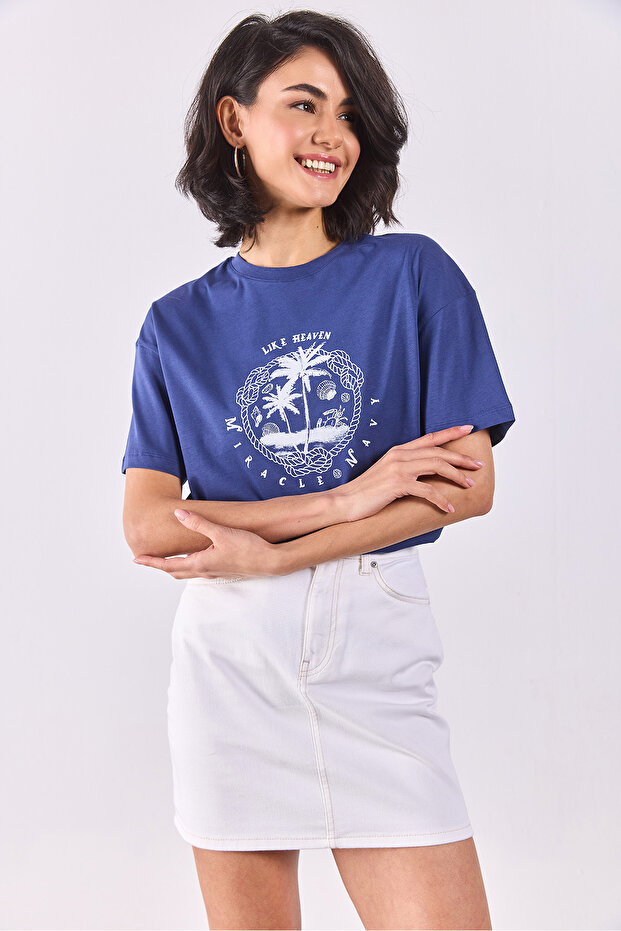 Marin Baskılı Tişört - NAVY - 6