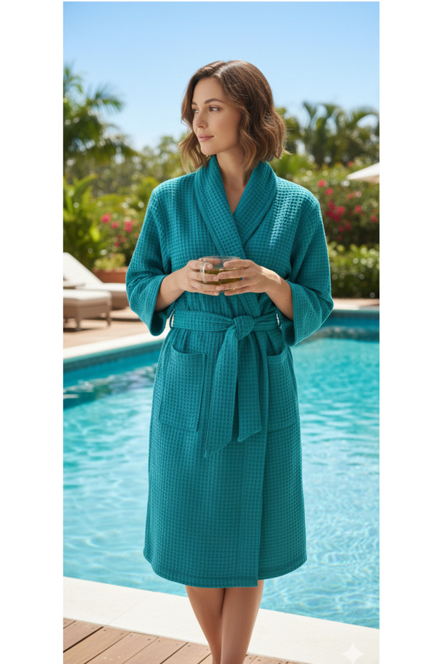 Pike Bathrobe, Morning Robe, Waffle Pike Bathrobe, Unisex Pike Bathrobe, Turkish Bath Sauna Bathrobe