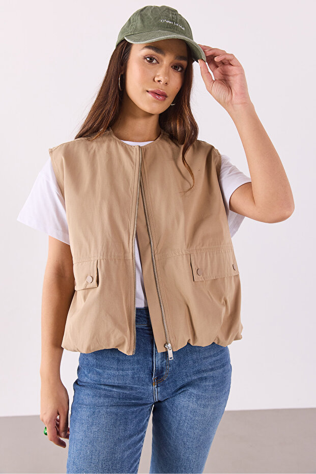 Kadın Paraşüt Bomber Yelek - Taba - 6