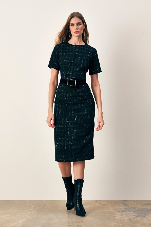 Simli Kısa Kol Elbise - Siyah - 2