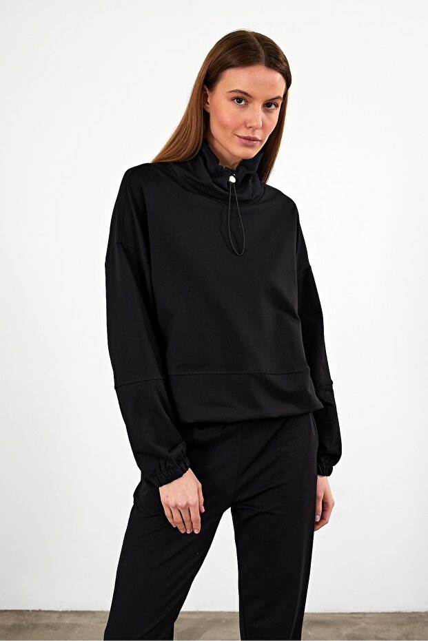 Women's Norah Collar Detailed Regular Fit Sweatshirt - Black
