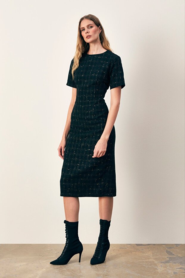 Simli Kısa Kol Elbise - Siyah - 4