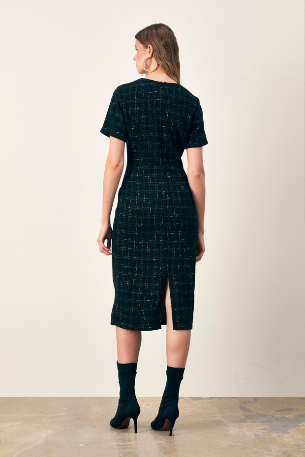 Simli Kısa Kol Elbise - Siyah - 6